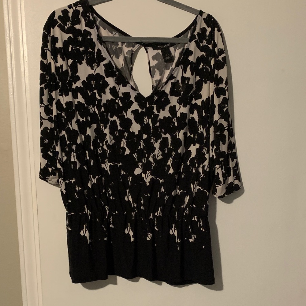White House Black Market Black and White Floral Blouse